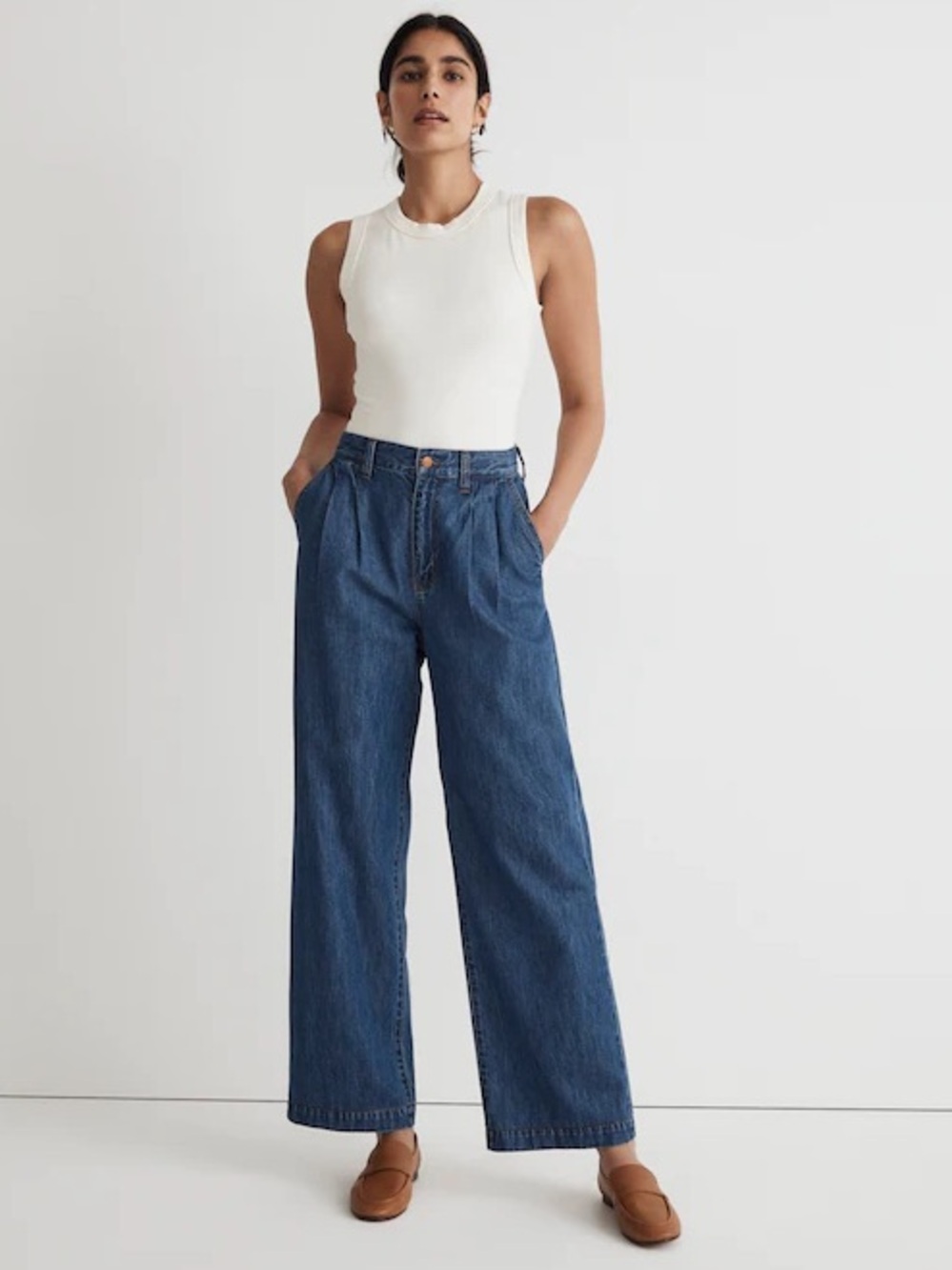 Madewell The Harlow High-Rise Wide-Leg Pleated Jeans Fairson Wash Women's Sz 23